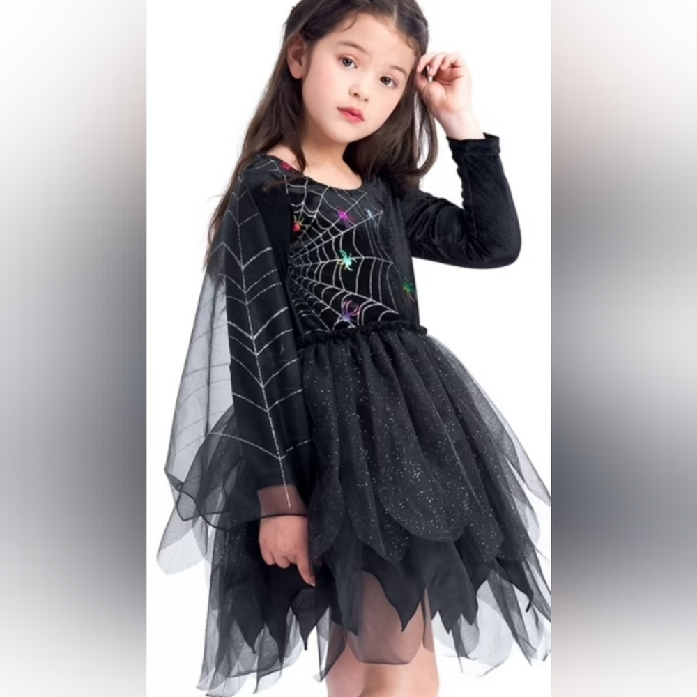 IKALI Black Witch Costume Girls 8-10 Years Spider Tutu Sparkle Dress Halloween